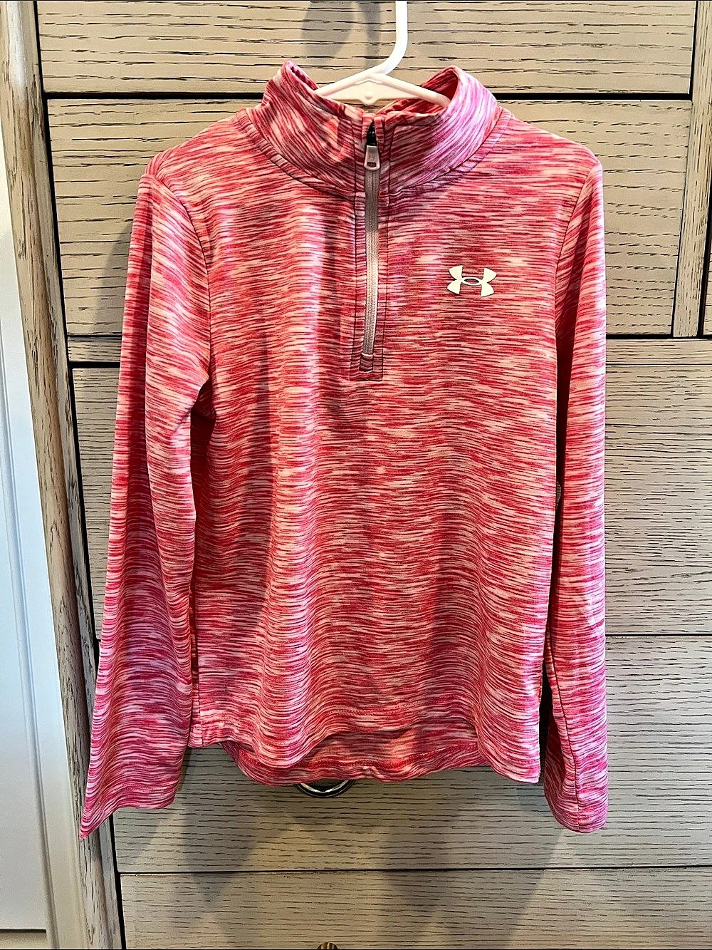Under Armour Girls Pink Space Dye 1/4 Zip Pullover Pink & White Size 6